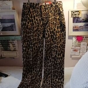 Stunning! INTEMPO Leopard Print Wide Flair Leg Jeans  12